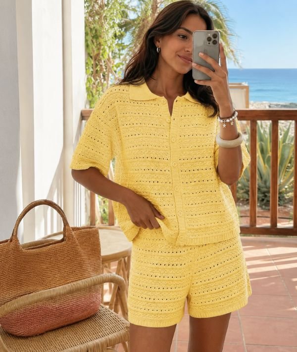 Fisoew Women's Summer 2 Piece Crochet Beach Outfit Cover Ups