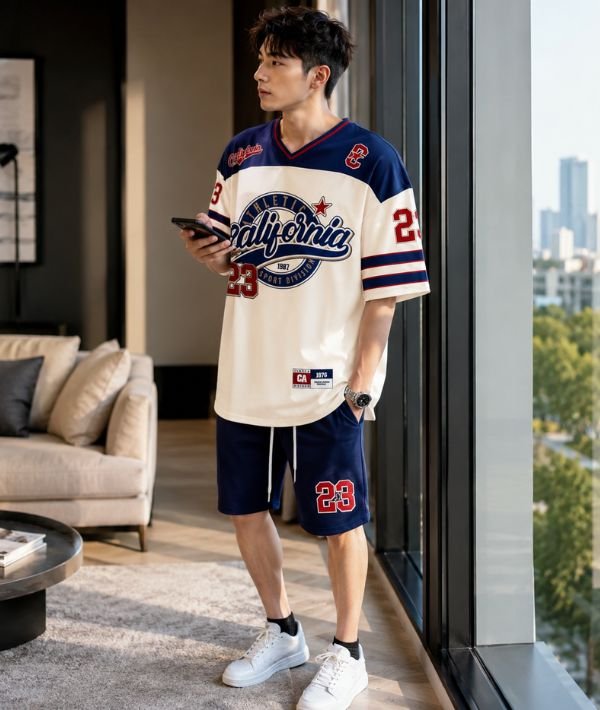 Men's 2 Piece Basketball Athletic Set- Stylish Oversized Jersey & Shorts for Sports and Streetwear