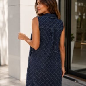 Dokotoo Denim Dress for Women Summer Casual Sleeveless V Neck Button Mini Jean Dress with Pockets
