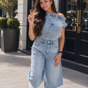 Molilove Women’s Denim Romper Sexy Off Shoulder Shorts Jean