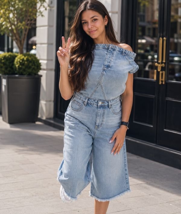 Molilove Women’s Denim Romper Sexy Off Shoulder Shorts Jean