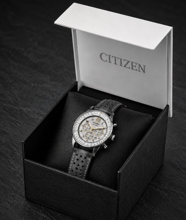 Citizen Eco-Drive Chronograph Watch Stylish CA4500-24H with Gray Leather Strap